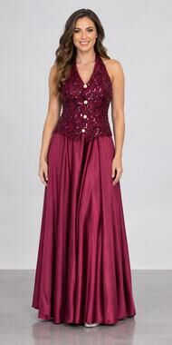 Dave And Johnny Sequin Halter Maxi Evening Formal Dress Womens Size 11-12